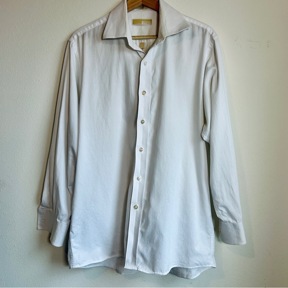 Michael Kors Men's White Cotton Button-Down‎ Shirt I Size L